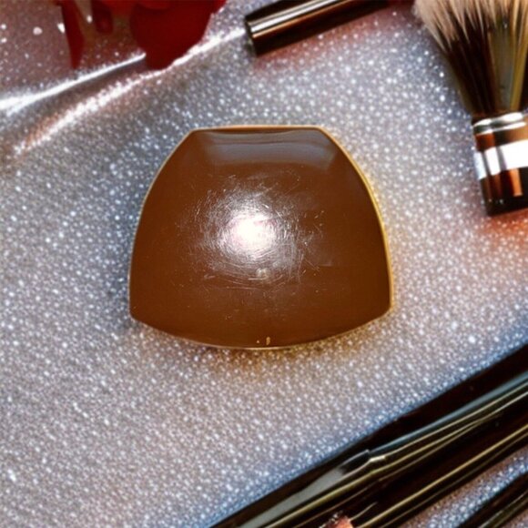 Vintage Signed Elgin American Brown & Gold Enamel Floral Powder Compact - Picture 2 of 3